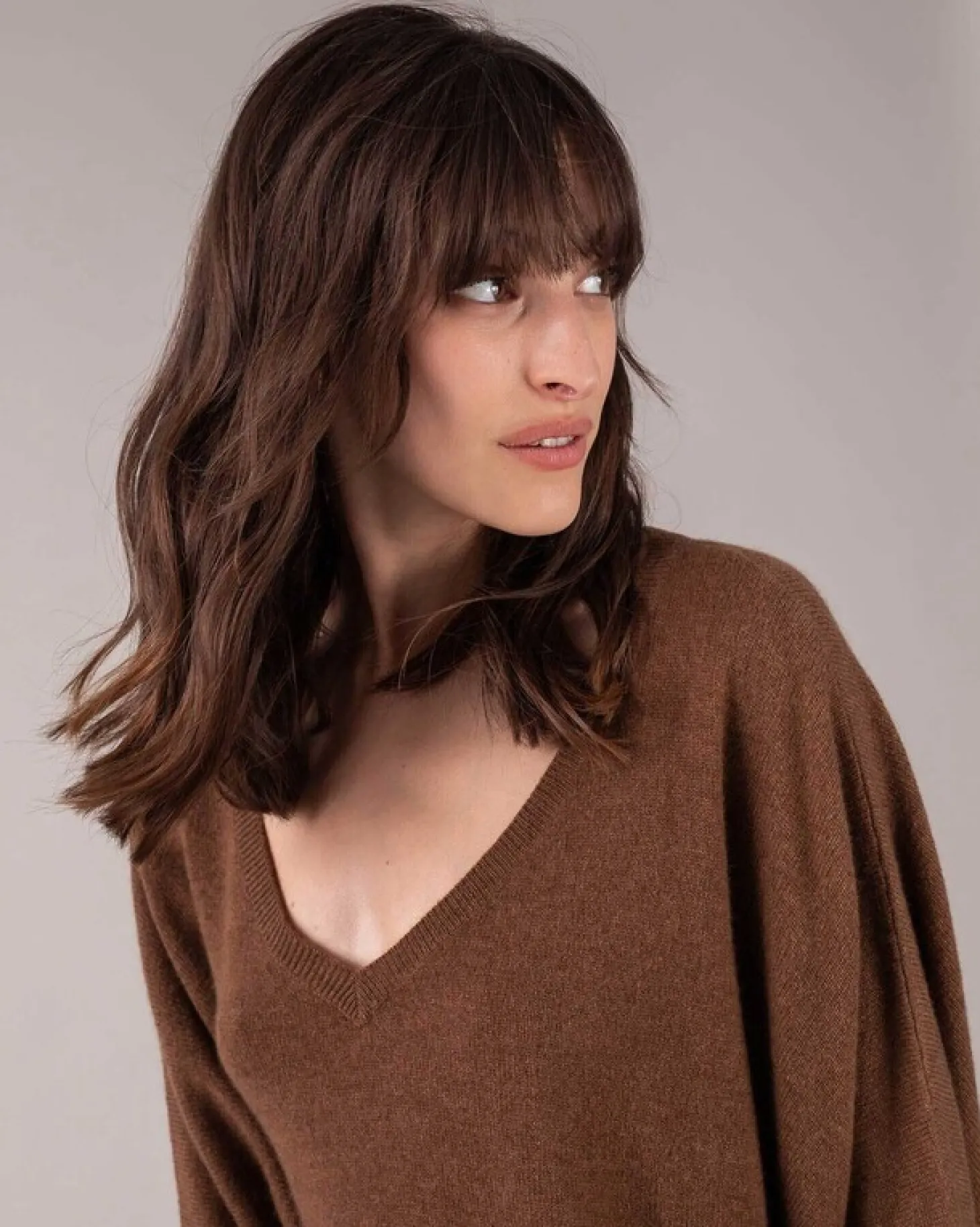 Pull Cachemire Col V Oversize Manche 3/4