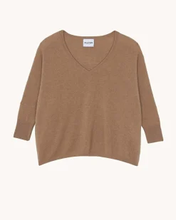 Pull Cachemire Col V Oversize Manche 3/4
