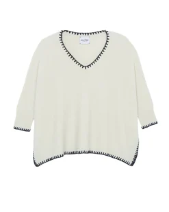 Pull Cachemire Col V Oversize Manche 3/4, 6 Fils