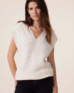 Pull Cachemire Col V Sans Manches, 8 Fils