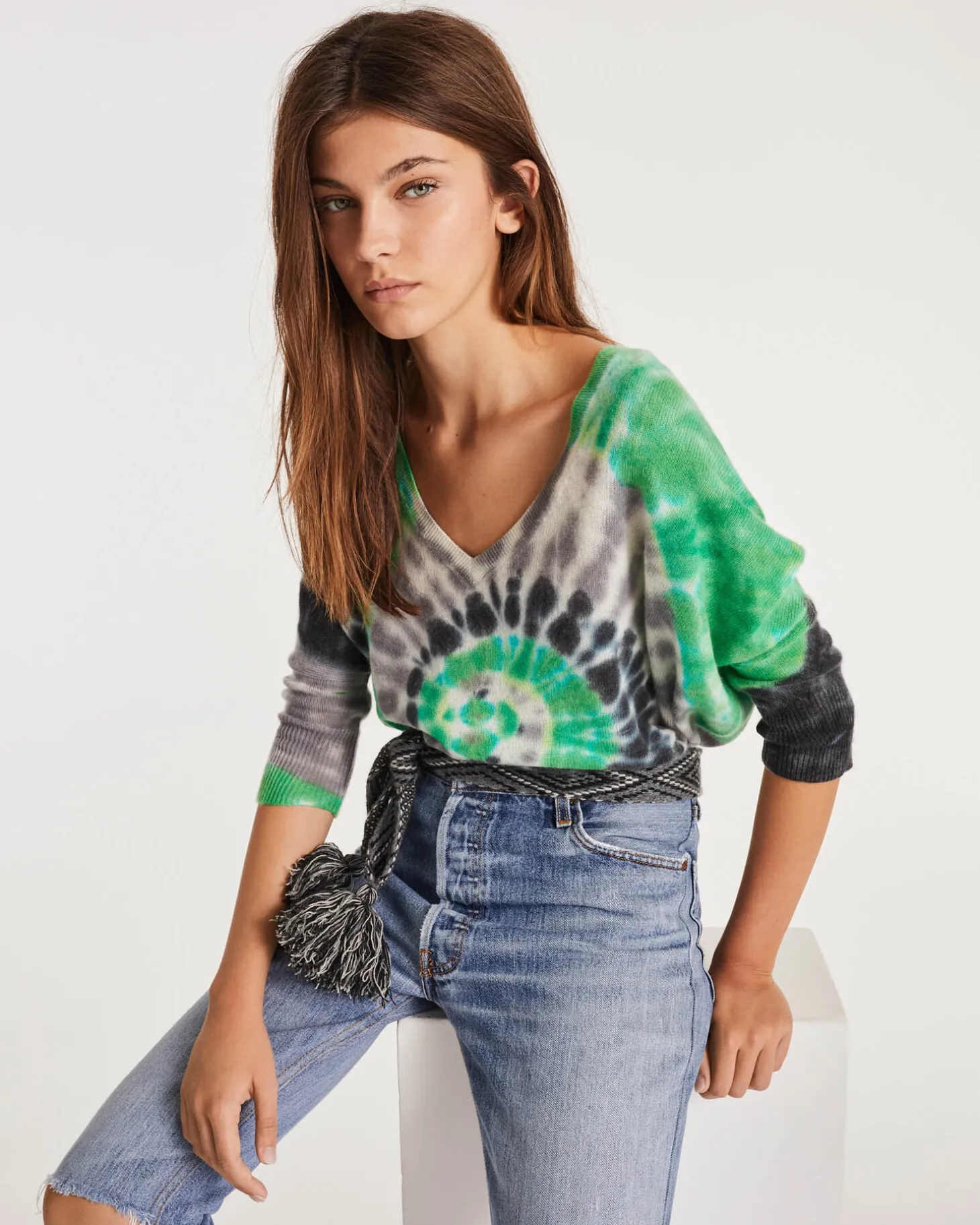 Pull Cachemire Col V Tie & Dye