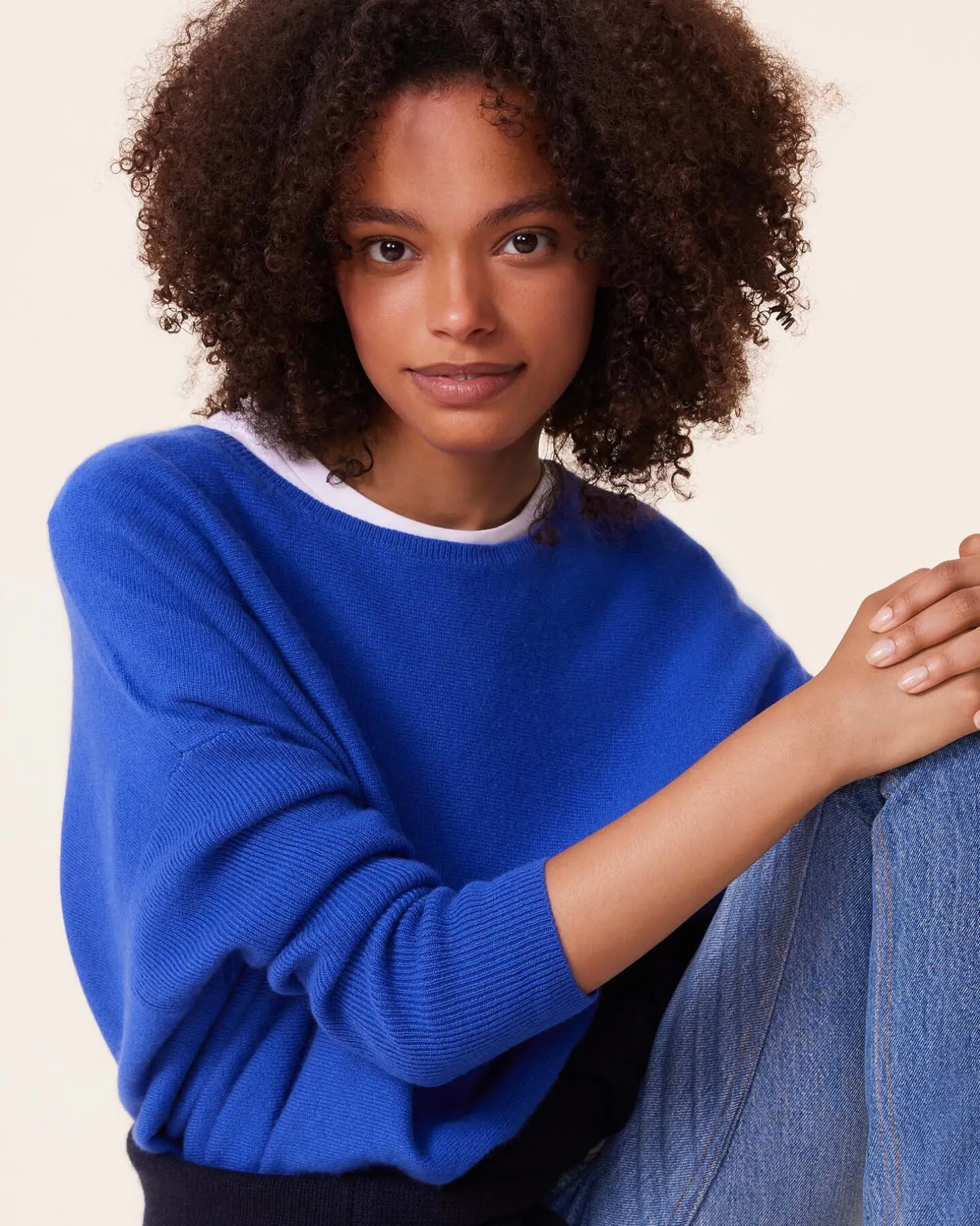Pull Cachemire Femme Col Rond Oversize, 2 Fils