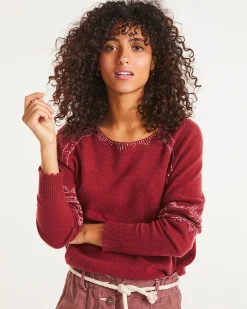 Pull Cachemire Femme Col Rond Broderie