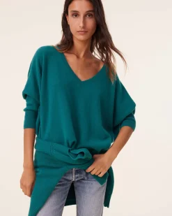 Pull Cachemire Femme Col V Oversize, 2 Fils