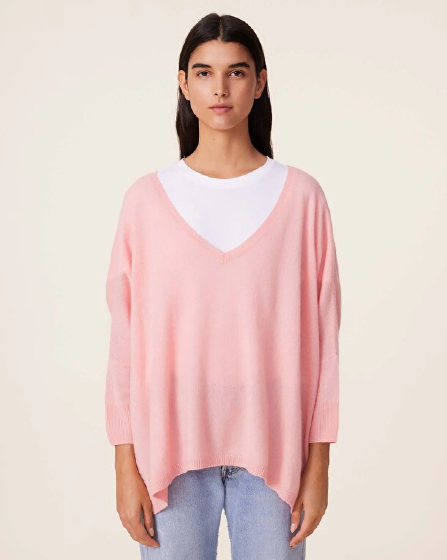 Pull Cachemire Femme Col V Oversize, 2 Fils