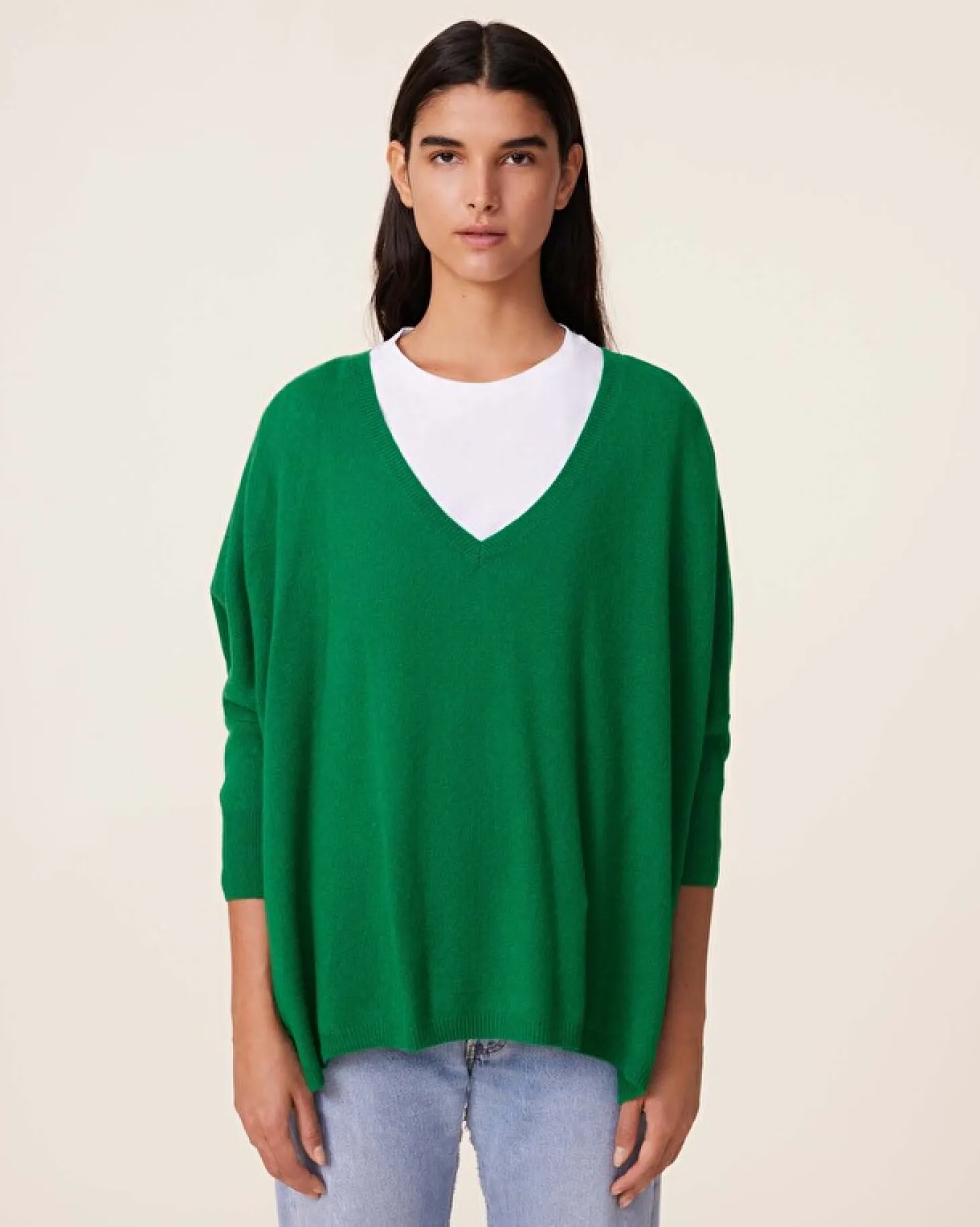 Pull Cachemire Femme Col V Oversize, 2 Fils