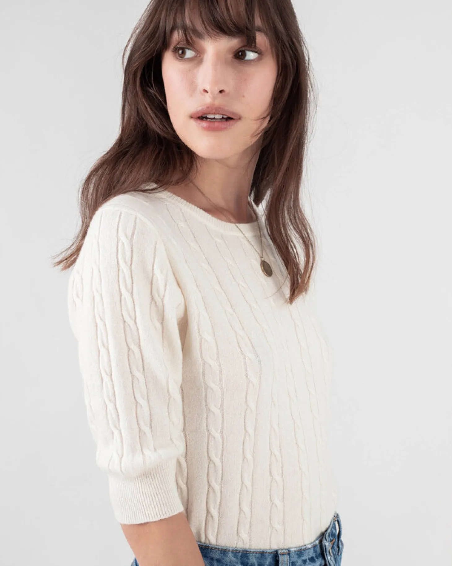 Pull Cachemire Femme Uni Manches Courtes