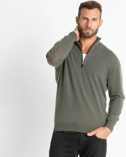 Pull Cachemire Homme Col Roule Uni Avec Patchs Aux Coudes