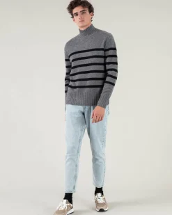 Pull Cachemire Homme Col Cheminee Marin