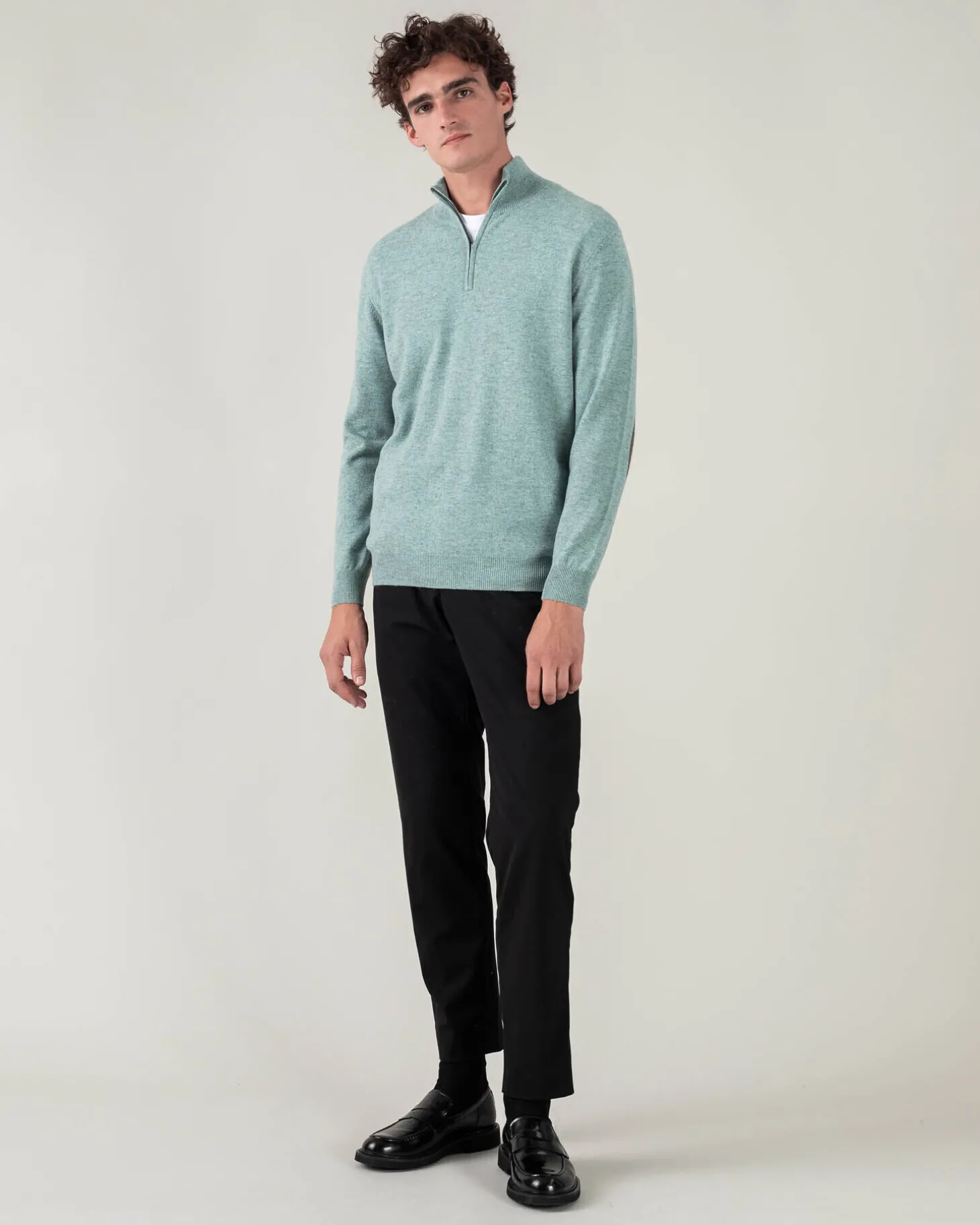 Pull Cachemire Homme Col Roule Uni Avec Patchs Aux Coudes