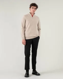 Pull Cachemire Homme Col Roule Uni Avec Patchs Aux Coudes