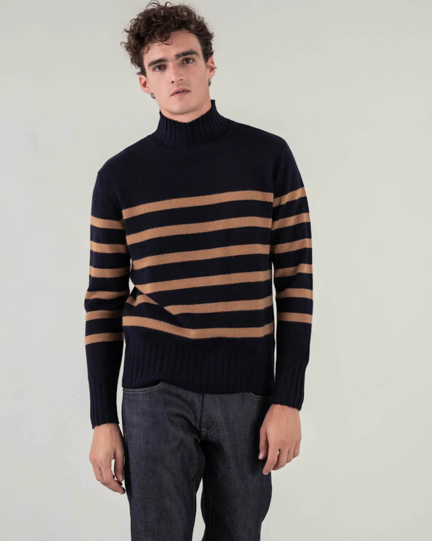 Pull Cachemire Homme Col Cheminee Marin
