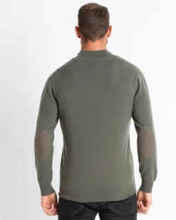 Pull Cachemire Homme Col Roule Uni Avec Patchs Aux Coudes