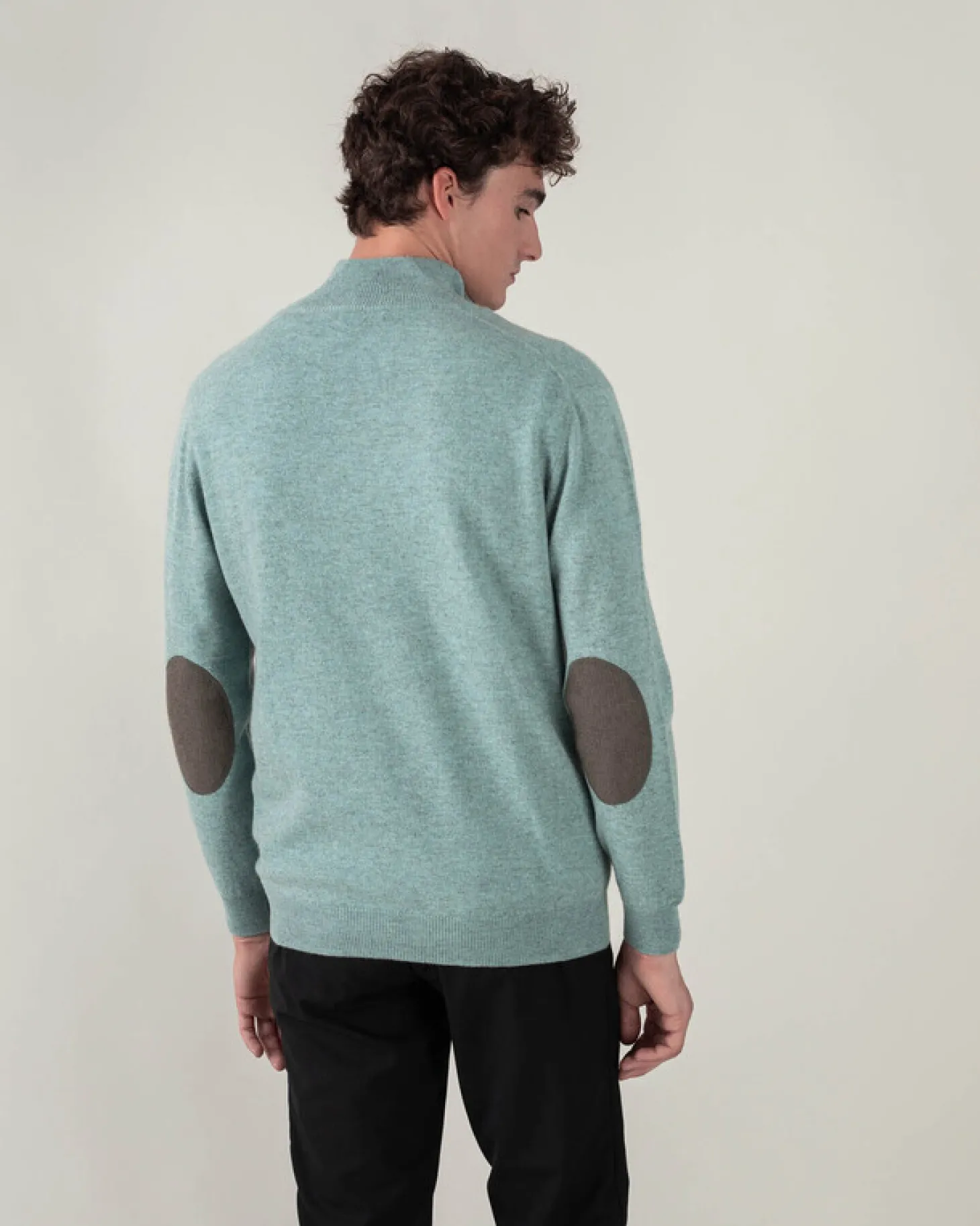 Pull Cachemire Homme Col Roule Uni Avec Patchs Aux Coudes