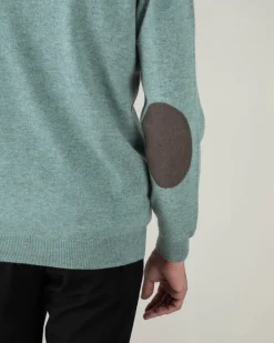 Pull Cachemire Homme Col Roule Uni Avec Patchs Aux Coudes