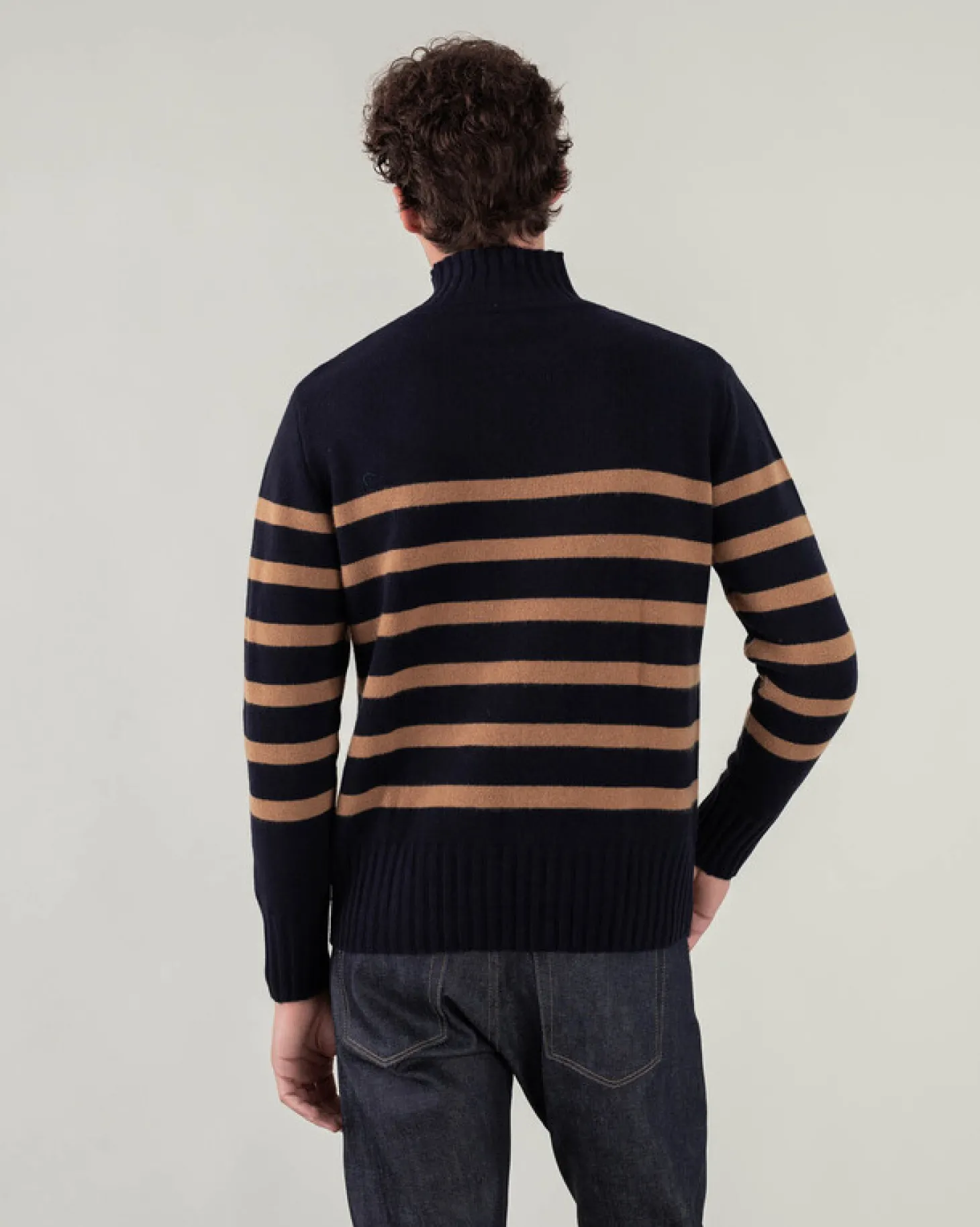 Pull Cachemire Homme Col Cheminee Marin