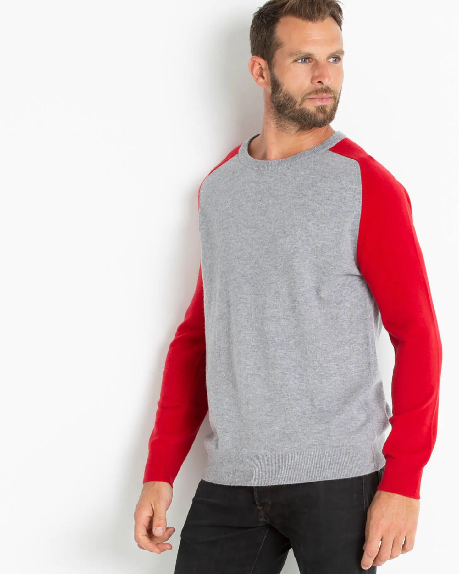 Pull Cachemire Manches Contrastees