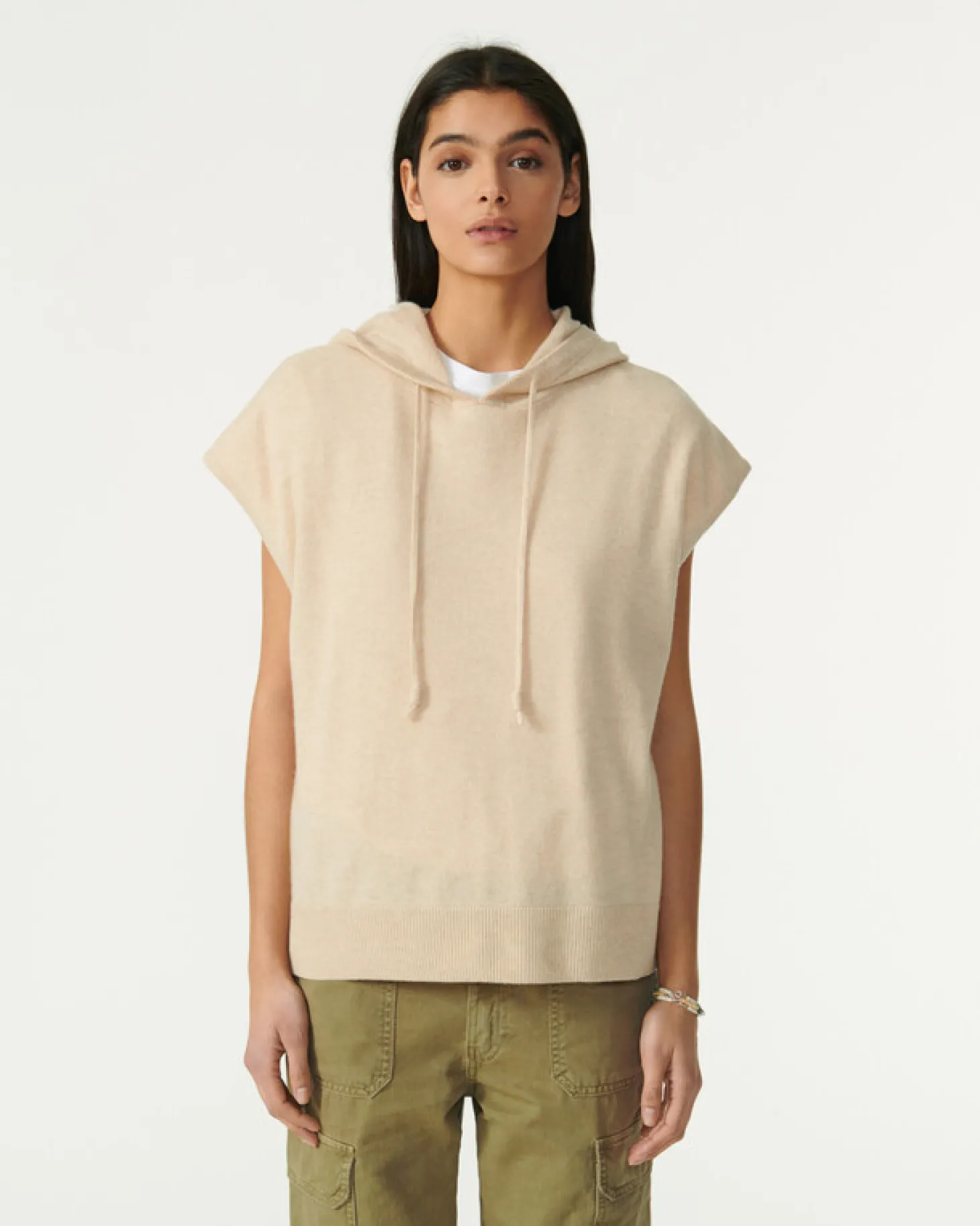 Pull Capuche Sans Manches Cachemire