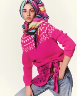 Pull Col Cheminee Cachemire Jacquard, 4 Fils