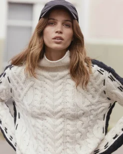 Pull Col Cheminee Femme Torsade Bicolore