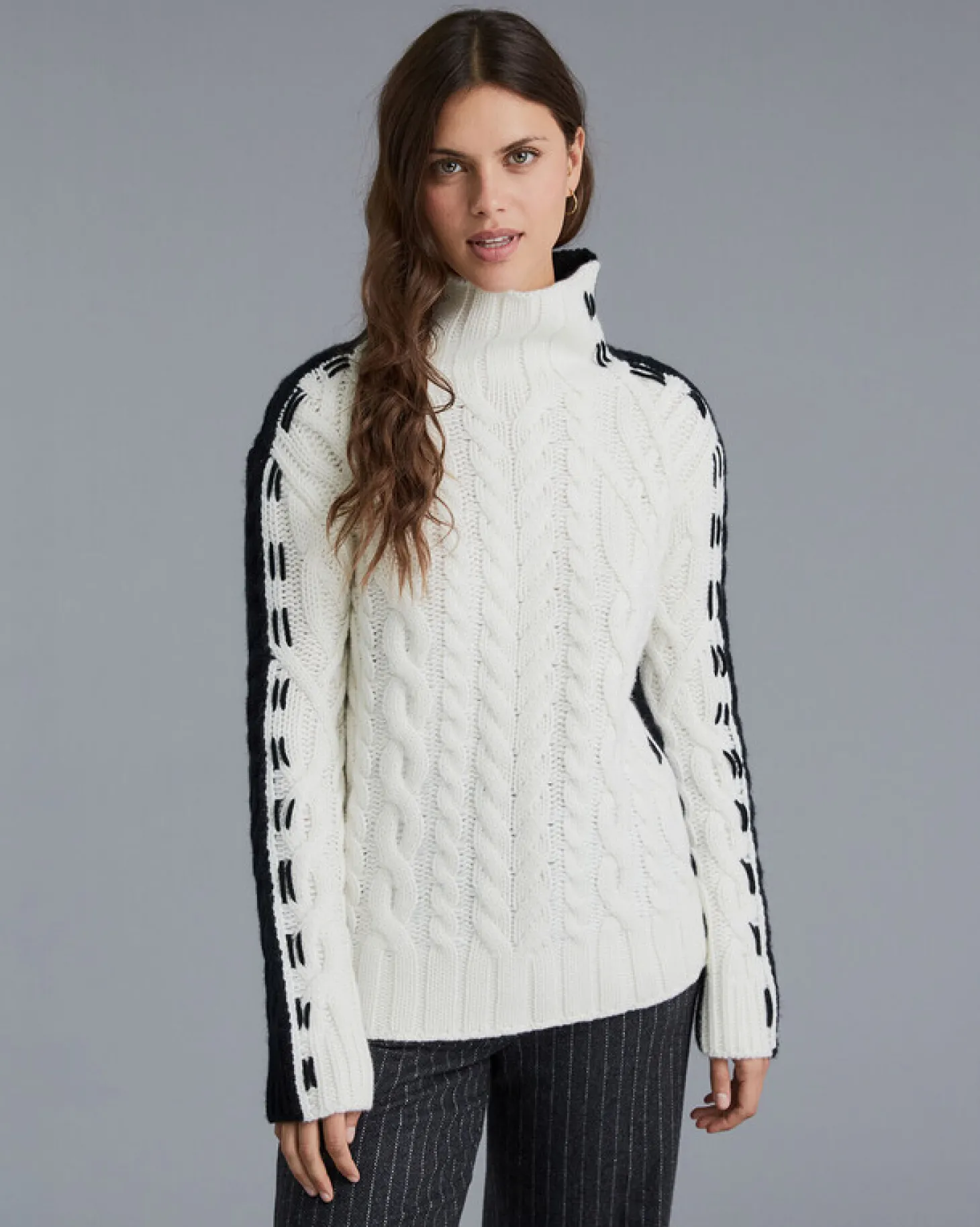 Pull Col Cheminee Femme Torsade Bicolore