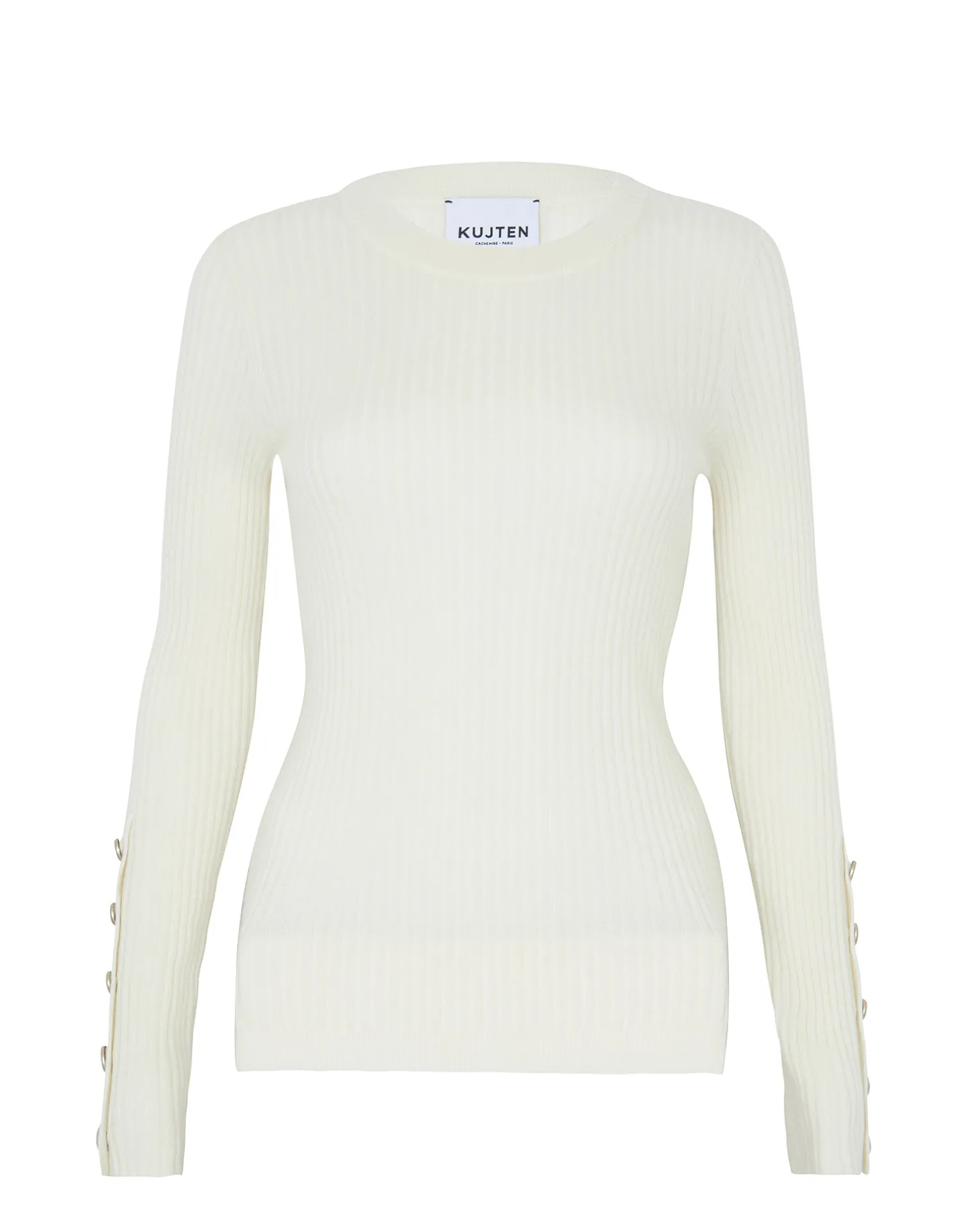 Pull Col Rond Cachemire Cotes Plates, 2 Fils