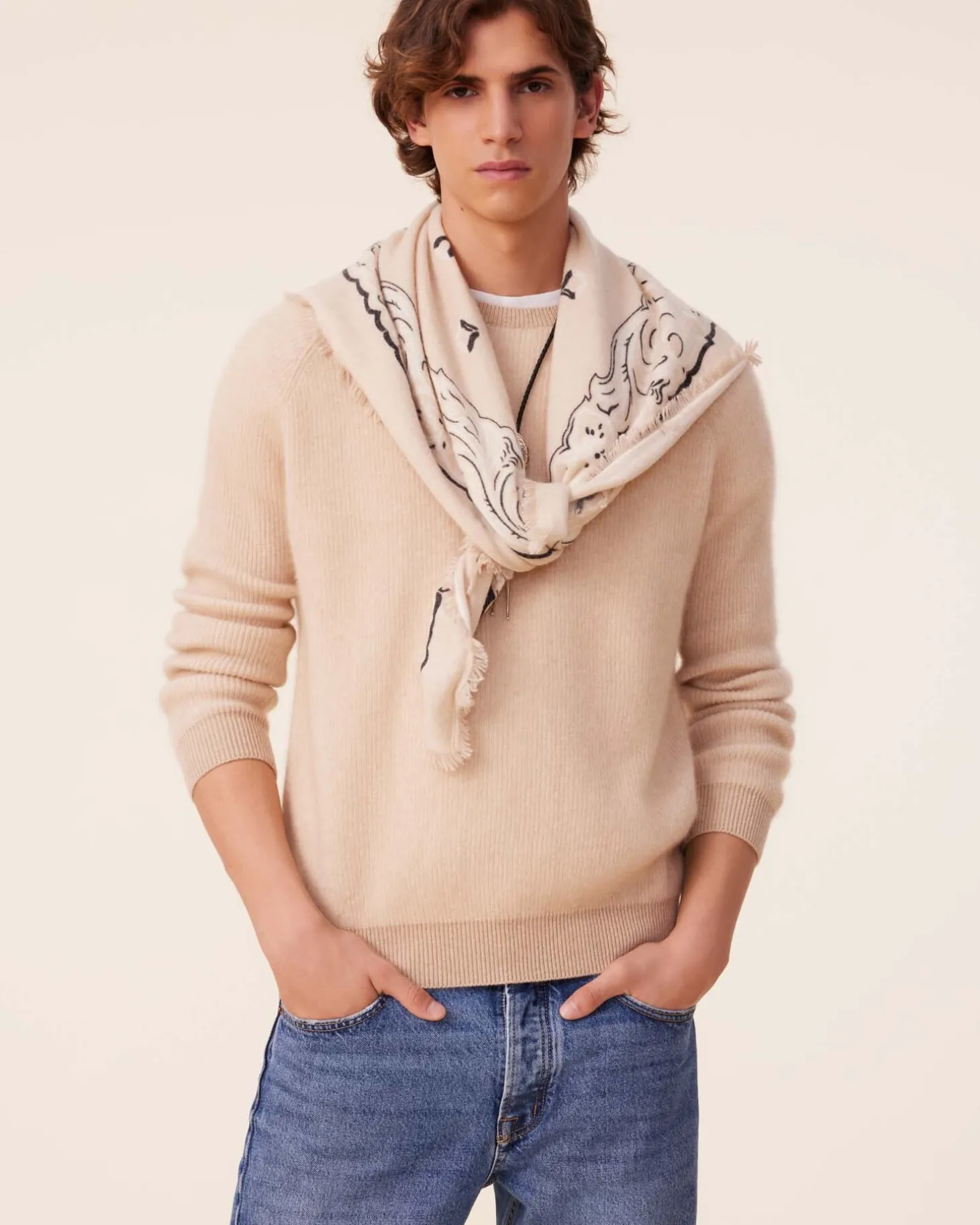Pull Col Rond Cachemire Cotes Anglaises, 2 Fils