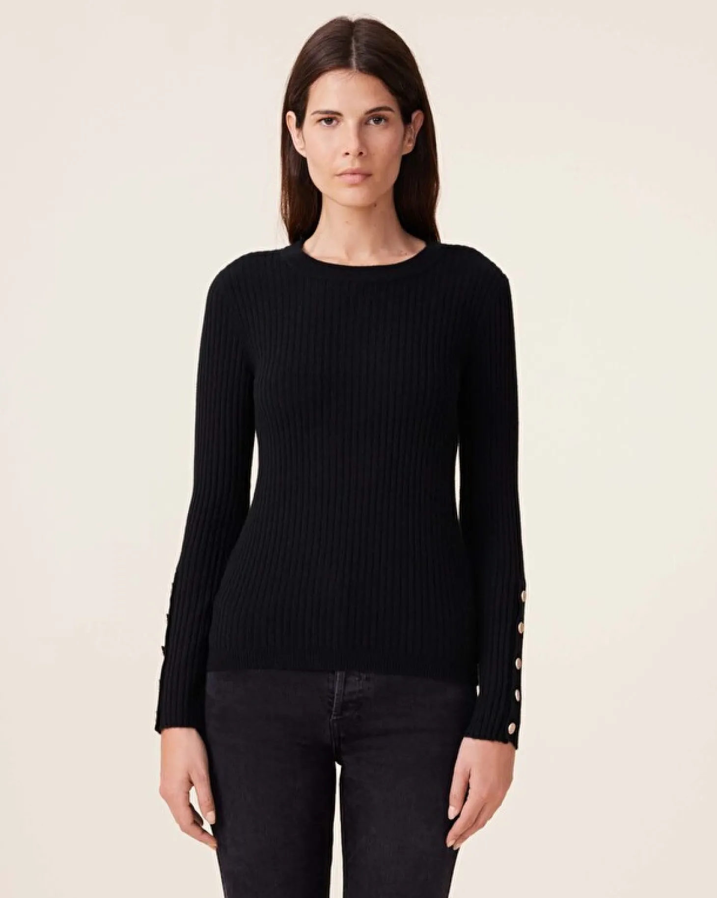 Pull Col Rond Cachemire Cotes Plates, 2 Fils