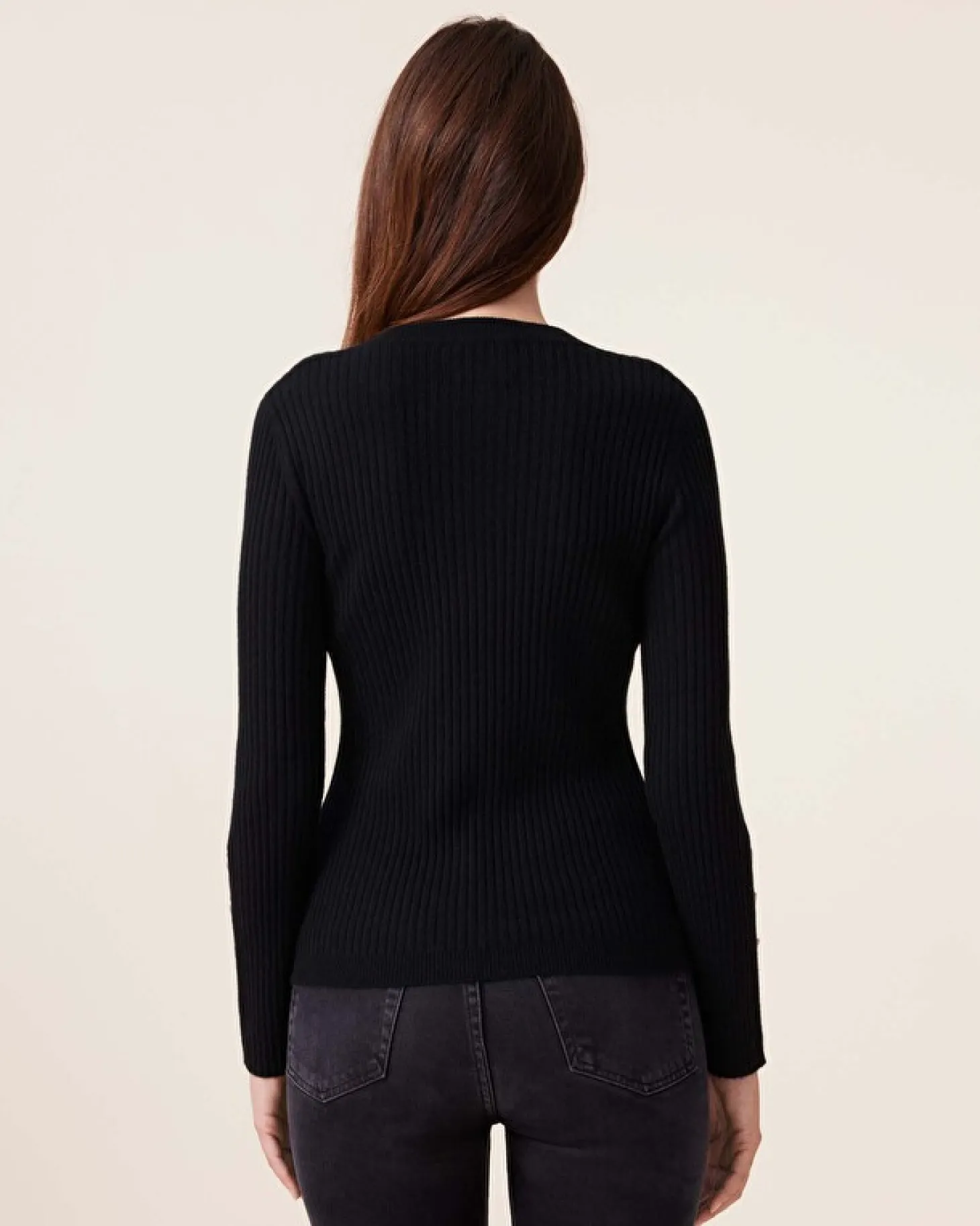Pull Col Rond Cachemire Cotes Plates, 2 Fils