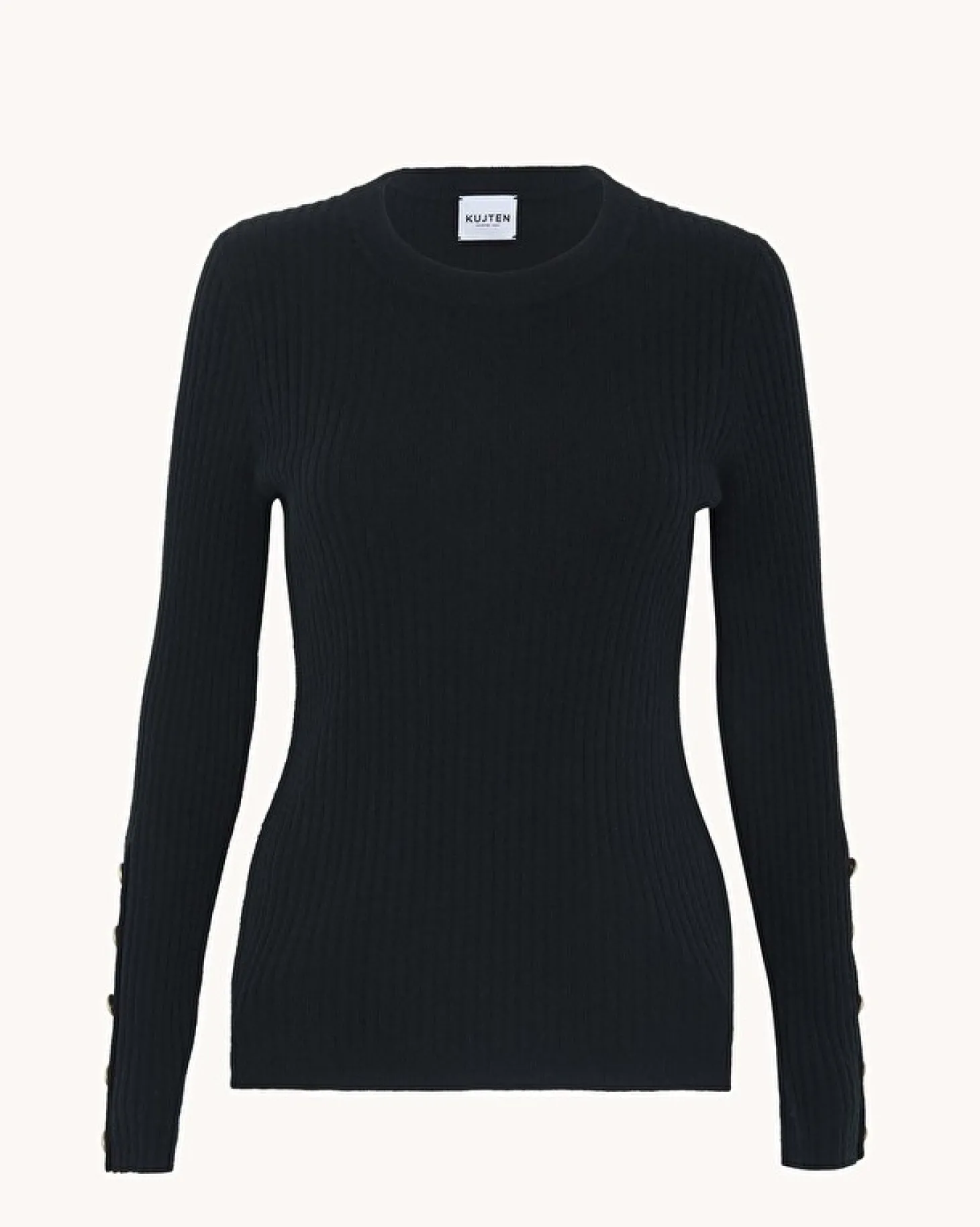 Pull Col Rond Cachemire Cotes Plates, 2 Fils