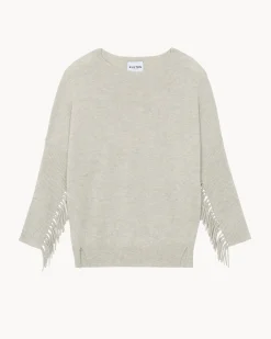 Pull Col Rond Cachemire Femme Avec Franges, 2 Fils