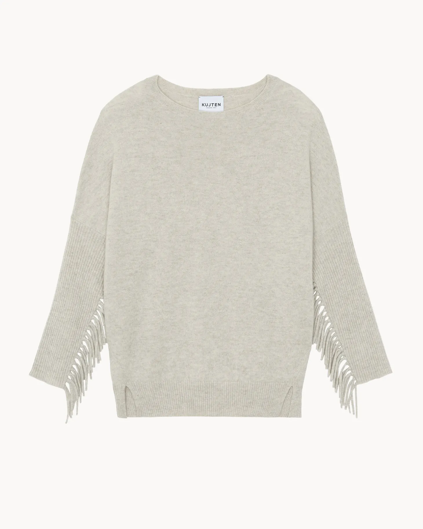 Pull Col Rond Cachemire Femme Avec Franges, 2 Fils
