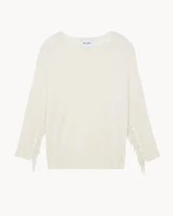 Pull Col Rond Cachemire Femme Avec Franges, 2 Fils