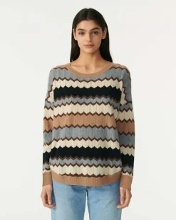 Pull Col Rond Intarsia Cachemire