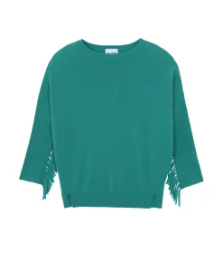 Pull Col Rond Manches Franges Cachemire