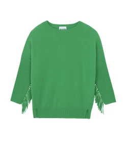 Pull Col Rond Manches Franges Cachemire