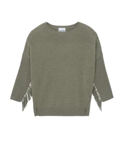 Pull Col Rond Manches Franges Cachemire, 2 Fils