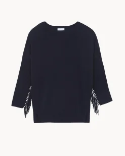 Pull Col Rond Manches Franges Cachemire