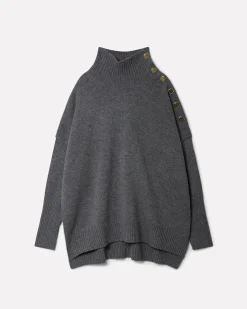 Pull Col Roule Femme Boutons Gold