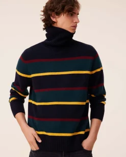 Pull Col Roule Raye Cachemire Intarsia, 6 Fils