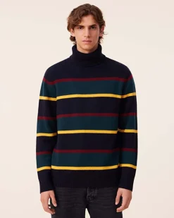 Pull Col Roule Raye Cachemire Intarsia, 6 Fils