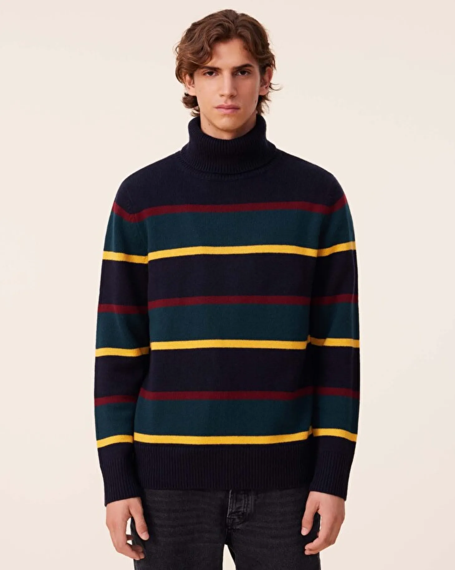 Pull Col Roule Raye Cachemire Intarsia, 6 Fils
