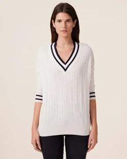 Pull Col V Cachemire Torsade, 2 Fils