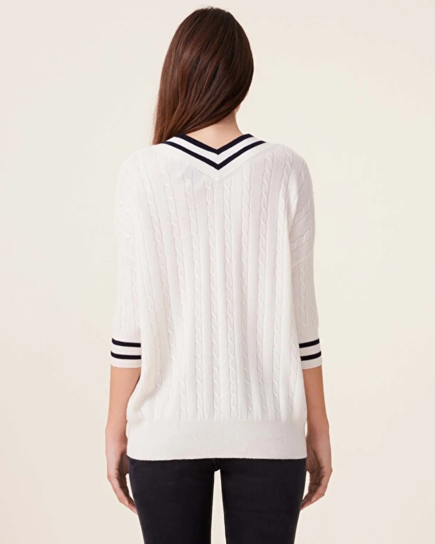 Pull Col V Cachemire Torsade, 2 Fils