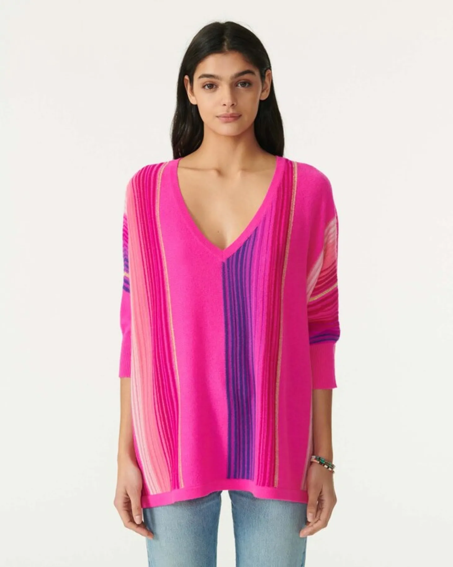 Pull Col V Oversize Manche 3/4 Cachemire