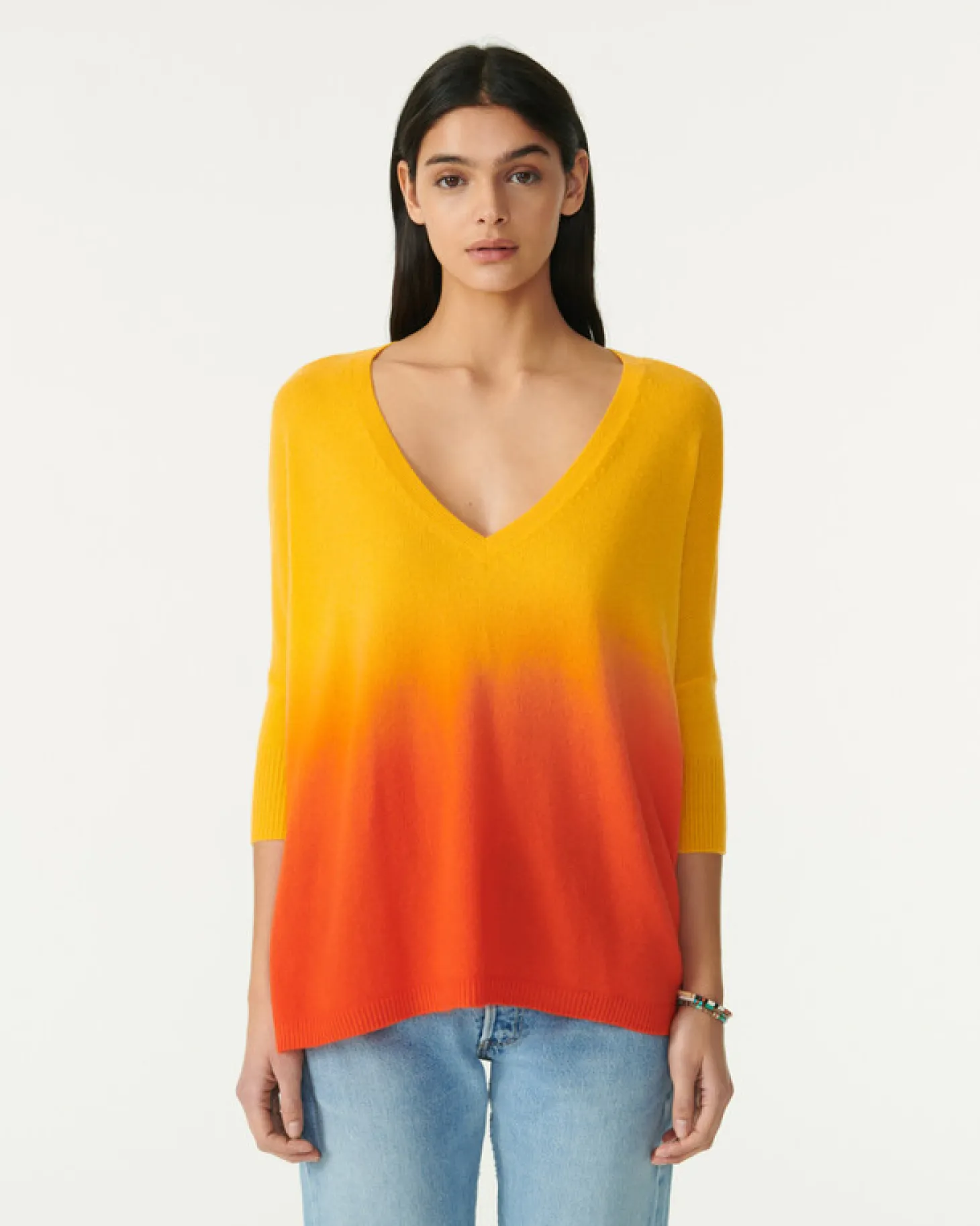 Pull Col V Oversize Manches 3/4 Cachemire
