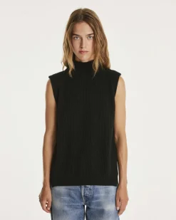 Pull En Cachemire Sans Manches A Col Cheminee