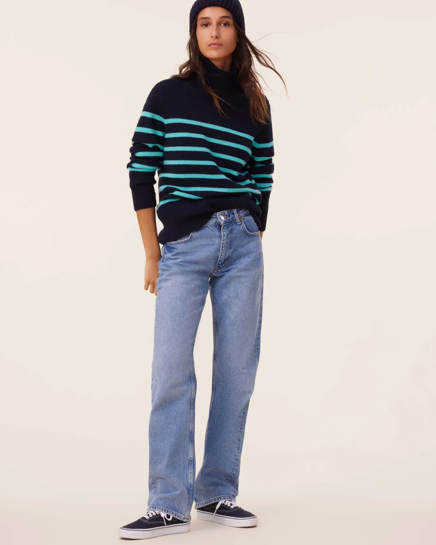 Pull Mariniere Cachemire Col Cheminee, 6 Fils