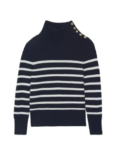 Pull Mariniere Cachemire Col Cheminee, 6 Fils
