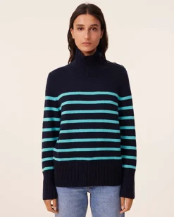 Pull Mariniere Cachemire Col Cheminee, 6 Fils